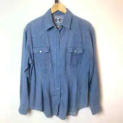 $19.60 • Buy Vintage 100% Cotton Denim Chambray Shirt Shacket Long Sleeve Blue Size S