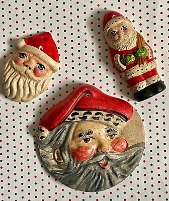 $55 • Buy Lot Of 3 Vaillancourt Folk Art Chalkware SANTA Christmas Ornaments 1 Dated 1993