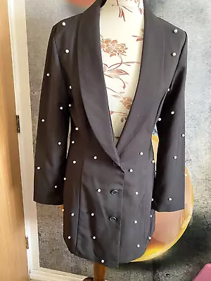 Saint Genies  Tailored Long Line Black Embellished Jacket Blazer  Dress  Size 12 • £9.50