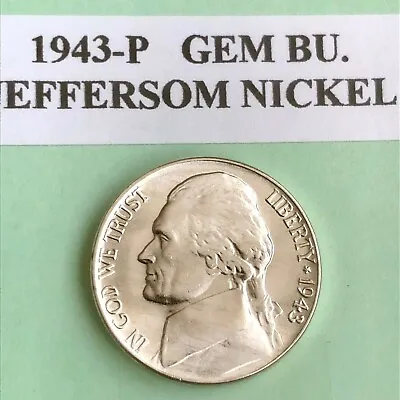 1943 -P Jefferson War Nickel Gem BU. Uncirculated 35% Silver • $13.95