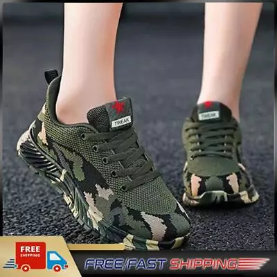 Mens Camouflage Sneakers Breathable Sports Shoes Lightweight (Army Green 43) • £20.87