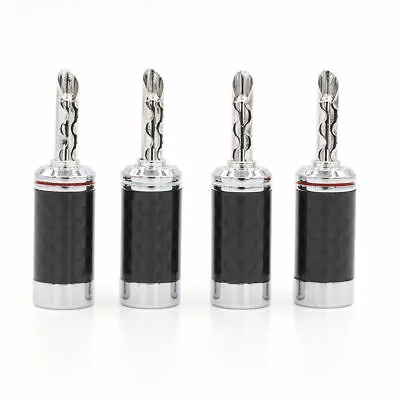 4x Rhodium Plated White Carbon Fiber BFA Z Banana Speaker Connector Plug HiFi • £26.40