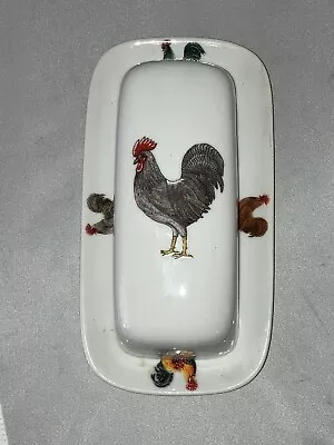 Vintage Porcelain White Rooster Butter Dish 2 Pc With Lid~Excellent • $10