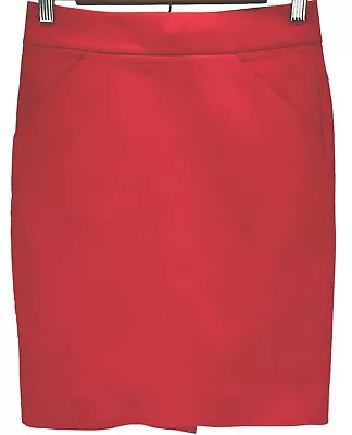 J Crew Red Wool Pencil Skirt Size 00 Rear Vent Unlined Knee Length Back Zipper • $18
