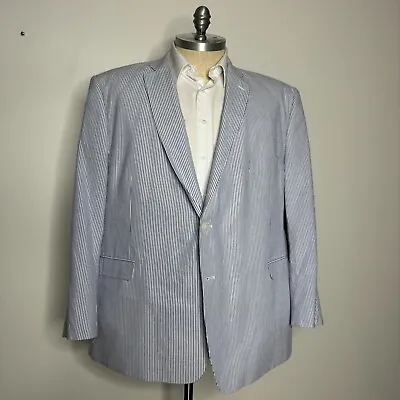 NWT Saddlebred Seersucker Sport Coat Mens Blue Stripe Cotton 50R Big & Tall • $59.99