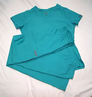 Med Couture Insight Scrub Set Womens Small Teal Cargo Pants 3 Pocket Top • $24.49