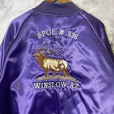 Vintage Elk Jacket Mens 2XL Button Up Embroidered Bomber Purple Winslow USA • $23.73