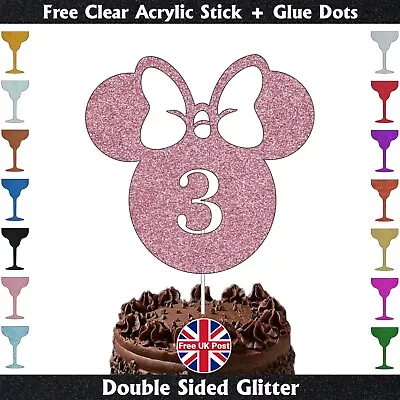 Custom Minnie Mouse Disney Personalised Birthday Glitter Cake Topper Unofficial • £3.79