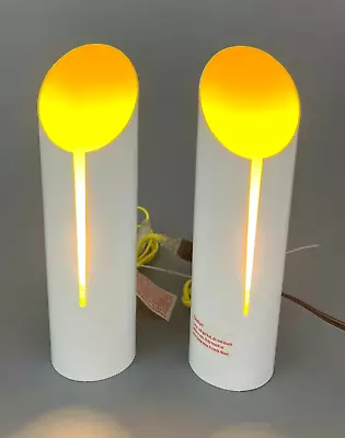 2 Modern Yellow & White Enameled Steel Split Cylinder Table Lamps Lights 12 1/2 • $125