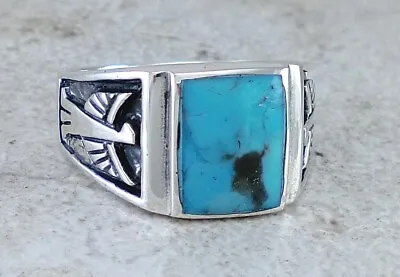 $36.89 • Buy UNIQUE MEN'S STERLING SILVER TURQUOISE PHOENIX EAGLE RING Size 13 Style# R2676