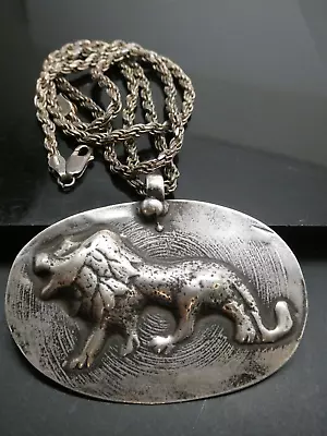 Vintage LION Walking Sterling Silver 925 Pendant Necklace Chain 20  • $110