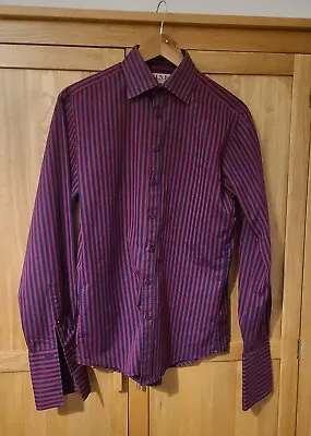 £12.99 • Buy Thomas Pink Shirt 15  Blue & Red Stripe Prestige Slim Fit Double Cuff FREE P&P 