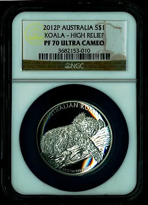 $168 • Buy High Relief 2012 P Proof $1 Silver Australia Koala 1 Oz Coin PF70 Ultra Cameo