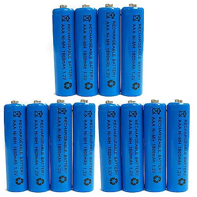 12 Pcs AAA 1800mAh Ni-Mh 1.2V Rechargeable Battery Cell For MP3 RC Blue US Stock • $13.66