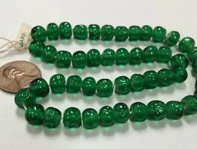 50 VINTAGE JAPANESE CHERRY BRAND GLASS SIMULATED EMERALD 8mm BAROQUE BEADS 4600T • $4.49
