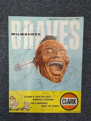 1961 Baseball Scorecard Gisnts Vs Milwaukee Braves Unscored Hank Aaron Signed !! • $797