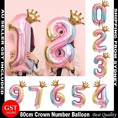 $3.40 • Buy 32  Rainbow Number Foil Balloon With Gold Crown Birthday Party Wedding New Year