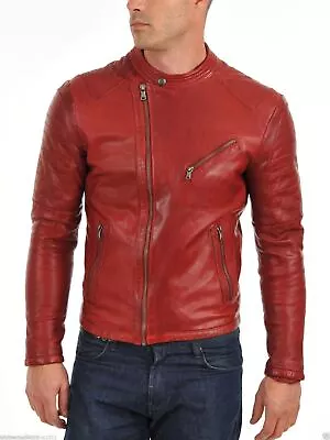 New Leather Jacket Mens Biker Motorcycle Real Leather Coat Slim Fit Black #1275 • $118