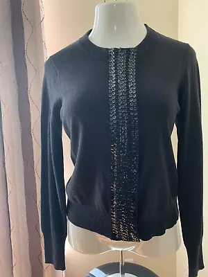 J.Crew Black Wool Cashmere Blend SEQUIN ZIP UP Cardigan Sweater Women's Large • $24.98