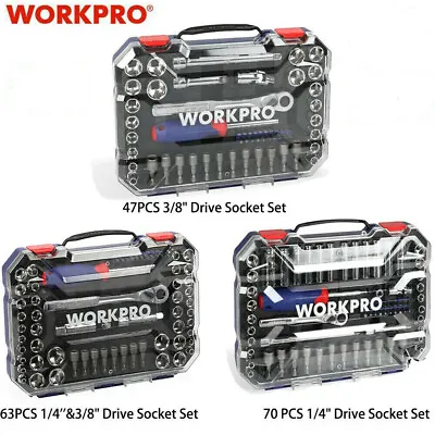 WORKPRO Drive Socket Set With Quick-Release Ratchet Metric And SAE For Household • $42.99