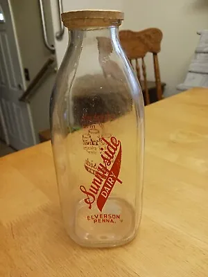 Sunnyside Dairy Elverson Pa Glass Milk Bottle With Lid Quart • $14.99