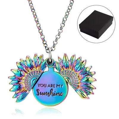 You Are My Sunshine Sunflower Locket Memorial Engraved Pendant Necklace Hot Gift • £4.49