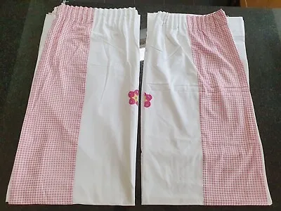 £9.50 • Buy Pair Of White (& Gingham Print) Lined Curtains For Children's Room - Very Good
