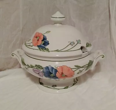 Villeroy And Boch Germany AMAPOLA Soup Tureen With Lid 2 Pcs Blue Orange Floral • $39.95