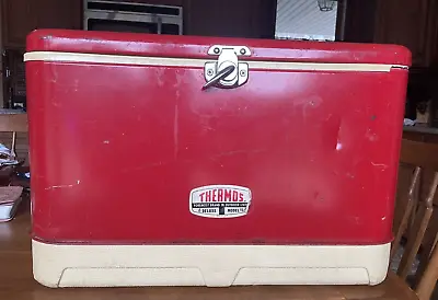 Vintage Thermos Brand Metal Cooler Bottle Opener Ice Chest Deluxe Model Red 21 L • $64.95