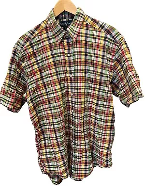 Ralph Lauren Polo Men's BLAKE Short Sleeve Multicolored Madras Plaid Shirt Large • $14.57