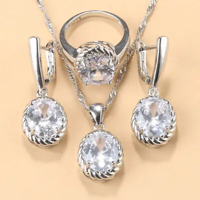 925 Silver Stamped Pendant Necklace Earrings Ring7-Colors Wedding Jewelry Set • $10.45