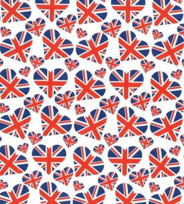 Cotton Jubilee Digital Print Fabric Material UNION JACK HEARTS • £1.99