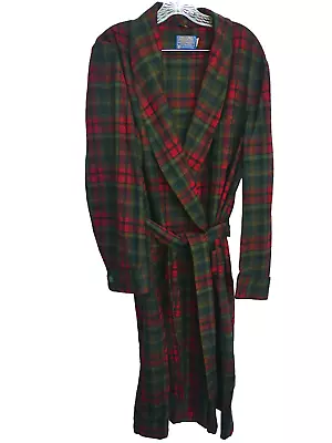 Vintage Pendleton Wool Robe Men's Tartan Plaid Red Green Pockets Belted USA Sz L • $38.60