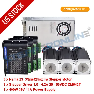 3 Axis Nema 23 Stepper Motor 425oz.in 4.2A & Driver DM542T & Power CNC Kit • $195.04