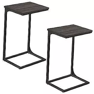  C-Shaped End Table Set Of Side Table For Sofa 2 Ebonized Oak Finish + Black • $111.98