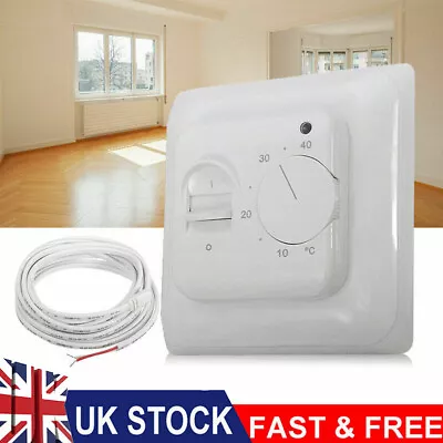 Electric UnderFloor Heating Thermostat Control Switch+ Floor Sensor White 16A UK • £9.59