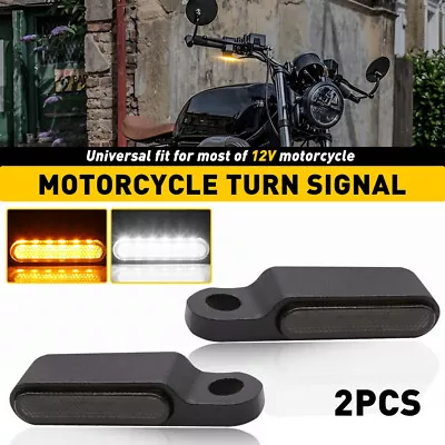 Motorcycle Black Handlebar LED Turn Signals Blinker Yellow/White  Running Light • $16.99