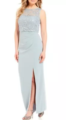 Marina 153746 Women's Illusion Lace Gown Dress Sleeveless Blue Sz. 8 • $83.30