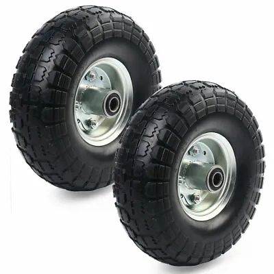 Two(2) 4.10/3.50-4 Flat Free Utility And Hand Truck Tire / Wheel 5/8  Bearing • $31.99