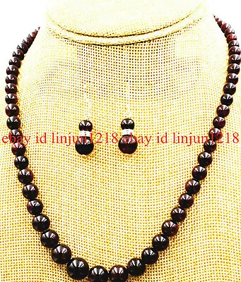 Natural 5-11mm Dark Red Garnet Round Gems Beads Necklace Earrings Set 18'' AA • $4.99