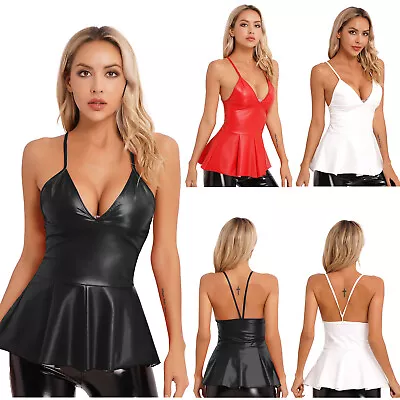 Women's Deep V Neck Backless Dresses PU Leather Sexy Mini Dress Party Clubwear • $6.15