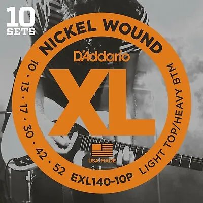 10 Sets EXL140 D'Addario EXL140-10P Pack Electric Guitar Strings 10-52 • $54.99