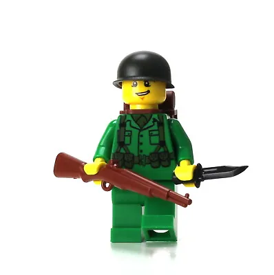 Green Soldier Rifleman WWII US  Army Minifigure  Made W/ Real LEGO® Minifigure • $17.08