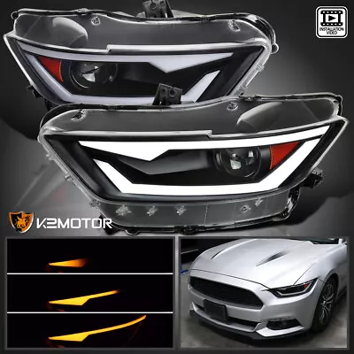 Black Fits 2015-2017 Ford Mustang HID Projector Headlights Switchback LED Signal • $458.38