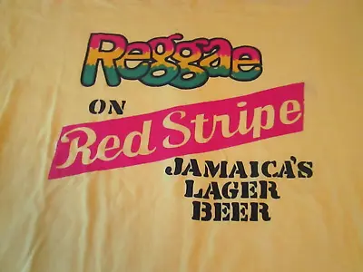 Vintage REGGAE ON RED STRIPE Jamaica's Lager Beer T-Shirt Yellow Size 2XL • $38.95