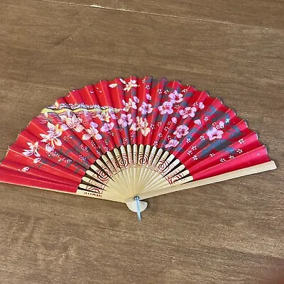 Vintage Wooden Hand Fans Fold Up 1940-1950s Japan Red Floral • $30