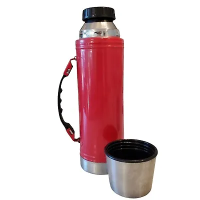 Swan Vintage Vacuum Thermos Bottle Coffee Insulated Stainless Handle Red 32 Oz • $8.88