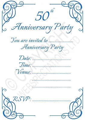 £3.69 • Buy Pack Of 50th Golden Wedding Anniversary Party Invitations Calligraphy Invites