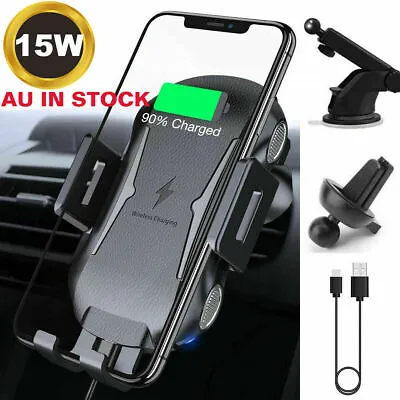 15W Qi Wireless Car Charger Clamping Mount Fast Charging Air Vent Phone Holder   • £14.99