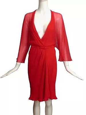 HALSTON- AS IS 1970s Red Chiffon Wrap Dress Size 6 • $188